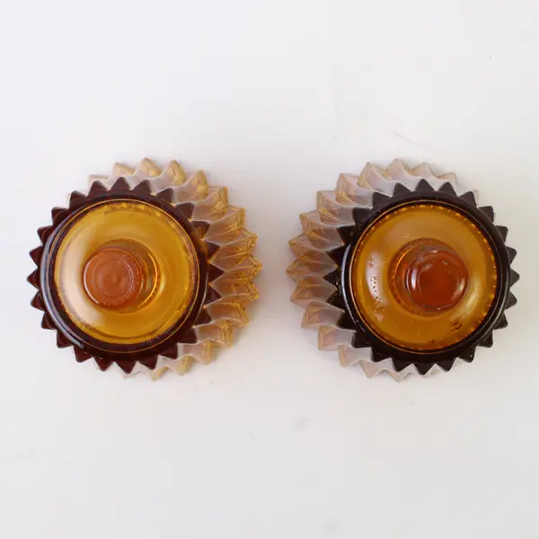 Lot Of 2 Matching Homco Amber Glass Peg Votive Candle Holders 4" Tall