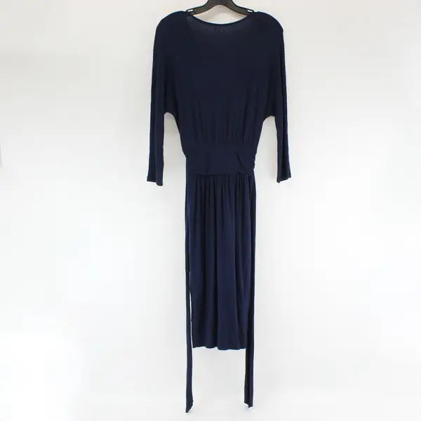 Three Dots Navy Blue Plunge 3/4-Sleeve Belted Dress Women's XS