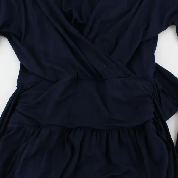 Three Dots Navy Blue Plunge 3/4-Sleeve Belted Dress Women's XS