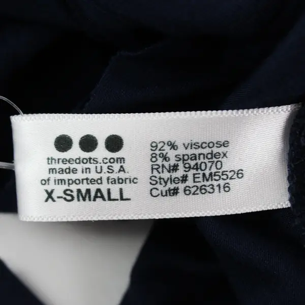 Three Dots Navy Blue Plunge 3/4-Sleeve Belted Dress Women's XS