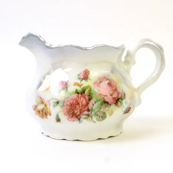 Leuchtenburg Germany Cabbage Rose Floral Pattern Porcelain Creamer 3.75" Tall