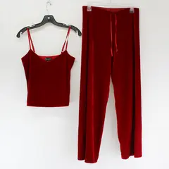 PajamaGram 2 PC Red Velvet Pajama Set Women's XS