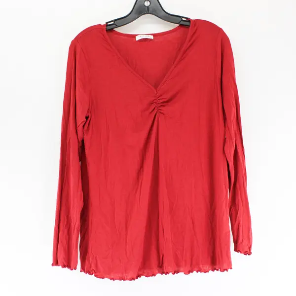 Ekouaer Red V-Neck Long-Sleeved Shirt Women's Small