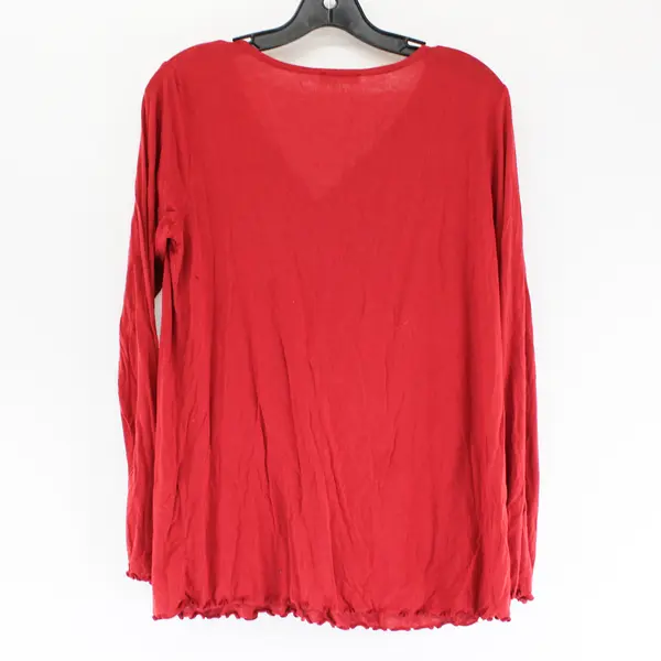 Ekouaer Red V-Neck Long-Sleeved Shirt Women's Small