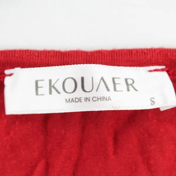Ekouaer Red V-Neck Long-Sleeved Shirt Women's Small