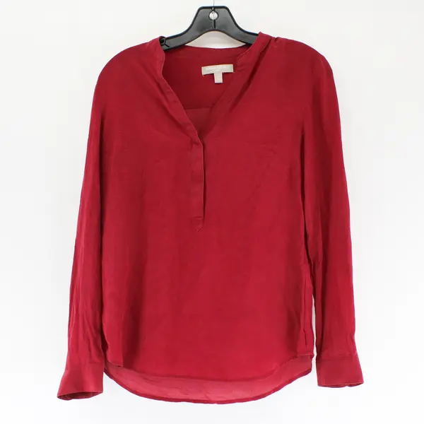 Banana Republic Red Long-Sleeved V-Neck Silk Blouse Women's XS