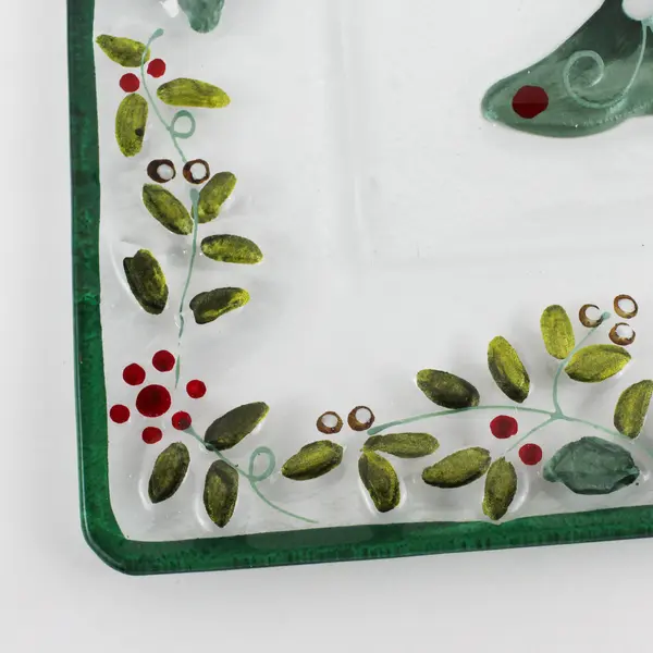 Pfaltzgraff Winterberry 14" Square Glass  Platter Christmas Tree Holly