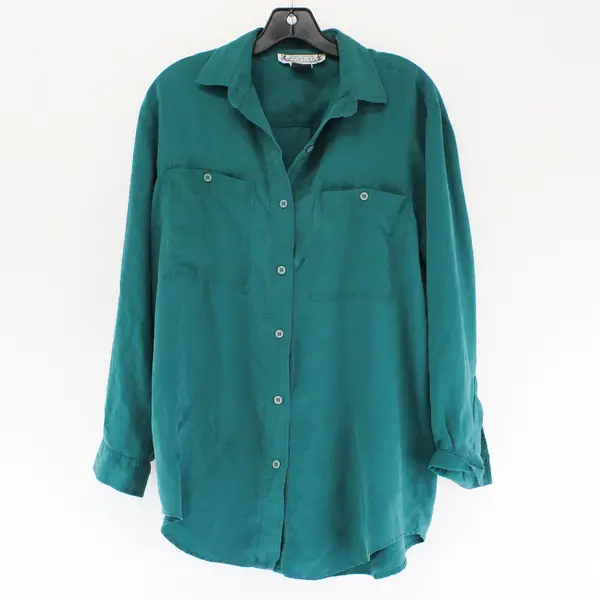 VTG Whistles Compagnie Internationale Teal Silk Button-Up Women's Small