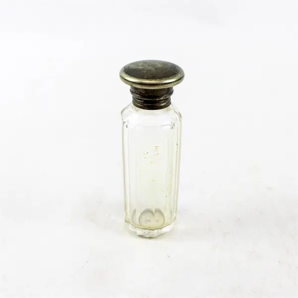 Vintage Ribbed Glass Dresser Bottle w/ Metal Screw-On Lid Perfume