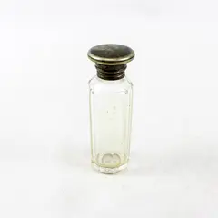 Vintage Ribbed Glass Dresser Bottle w/ Metal Screw-On Lid Perfume