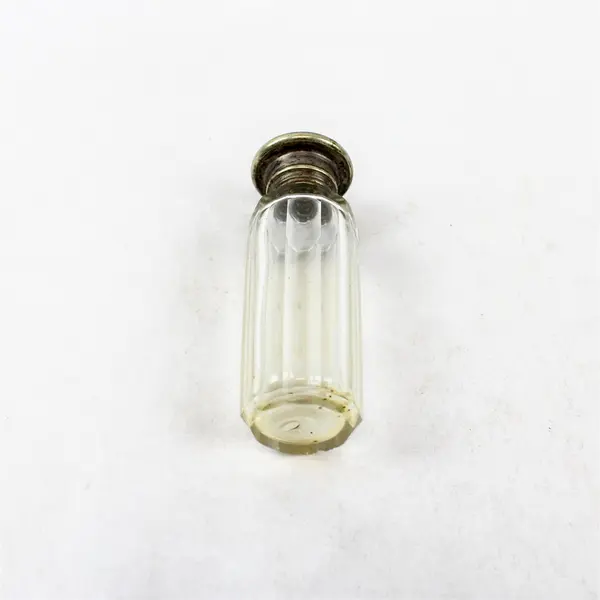 Vintage Ribbed Glass Dresser Bottle w/ Metal Screw-On Lid Perfume