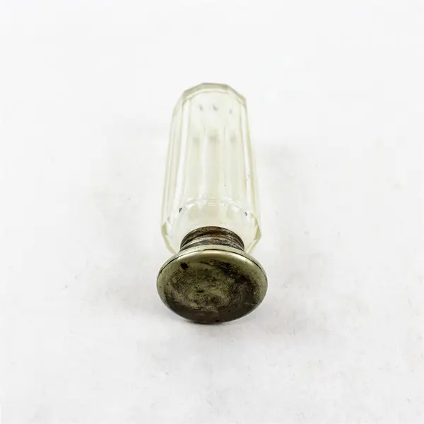 Vintage Ribbed Glass Dresser Bottle w/ Metal Screw-On Lid Perfume