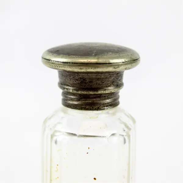 Vintage Ribbed Glass Dresser Bottle w/ Metal Screw-On Lid Perfume