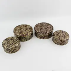 Lot of 4 Round Brown and Gold Cookie Tins 5" and 6.5"
