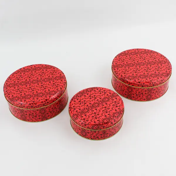 Lot of 3 Round Red Cookie Tins 5" and 6.5"