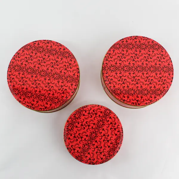 Lot of 3 Round Red Cookie Tins 5" and 6.5"