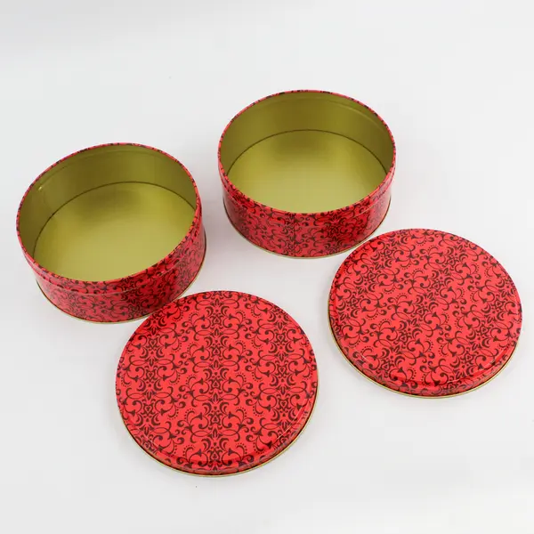 Lot of 3 Round Red Cookie Tins 5" and 6.5"