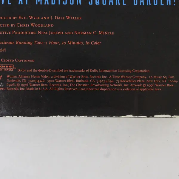 The Brooklyn Tabernacle Choir Live at Madison Square Garden VHS 1996