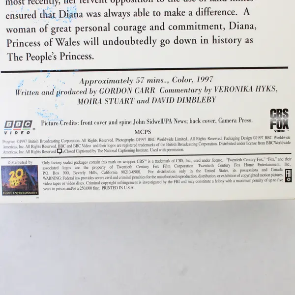 Diana: A Celebration (VHS, 1997) - Collectible Princess Diana Tribute Tape