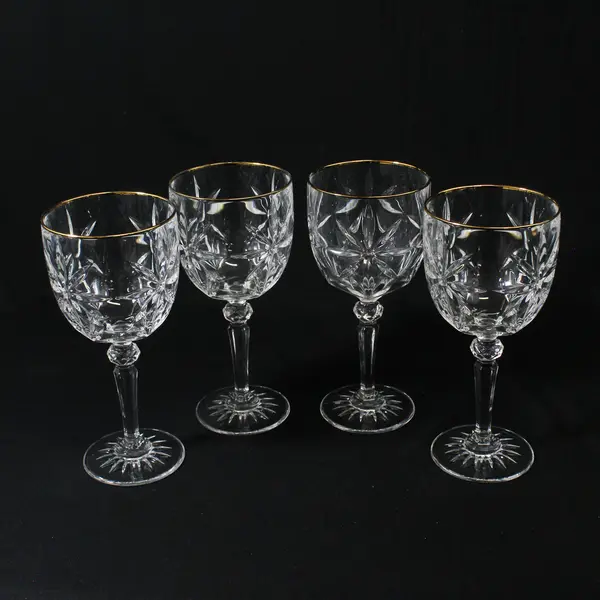 Lot of 4 Avon Crystal Golden Accent Goblets Made in France 7 1/2" 