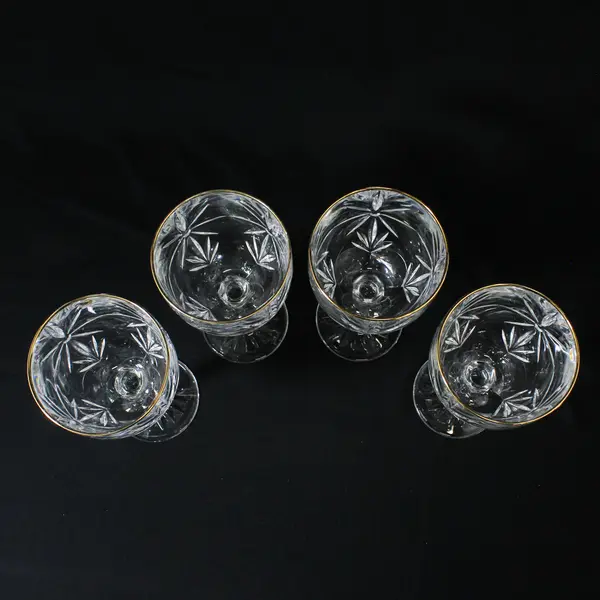 Lot of 4 Avon Crystal Golden Accent Goblets Made in France 7 1/2" 