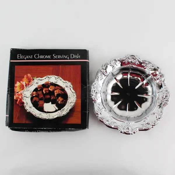 Vintage Elegant Chrome Serving Dish 7.5"