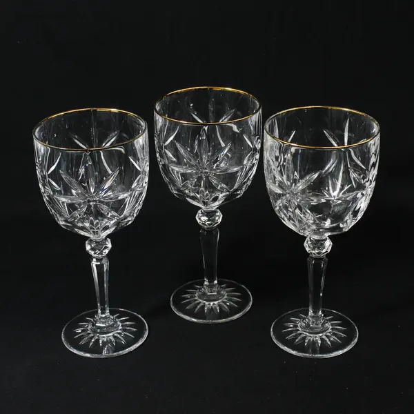 Lot of 3 Avon Crystal Golden Accent Goblets Made in France 7 1/2" 