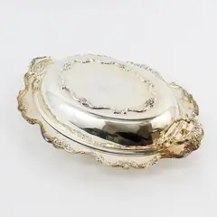 Vintage Wallace Silverplate Covered Ornate Oval Dish with Lid 12" FLAWED