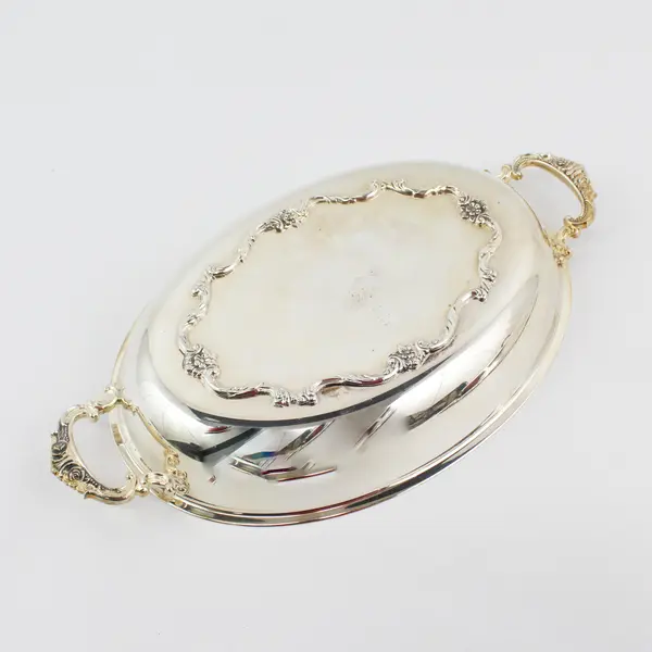 Vintage Wallace Silverplate Covered Ornate Oval Dish with Lid 12" FLAWED
