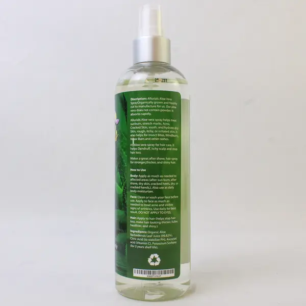 Allurials Organic Aloe Vera Spray Miracle Herb For Skin Hair & Body Spray 12 Oz