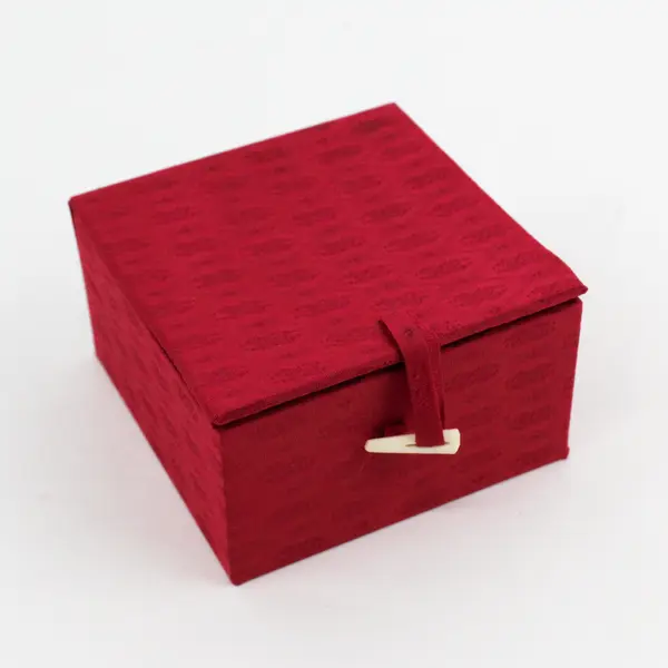 Set of 2 Empty Shalaston Red Silk Covered Glass Ornament Boxes