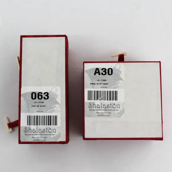 Set of 2 Empty Shalaston Red Silk Covered Glass Ornament Boxes