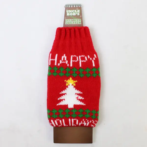 Uncle Bob's Red "Happy Holiday" Christmas Tree Ugly Beer Knit Sweater