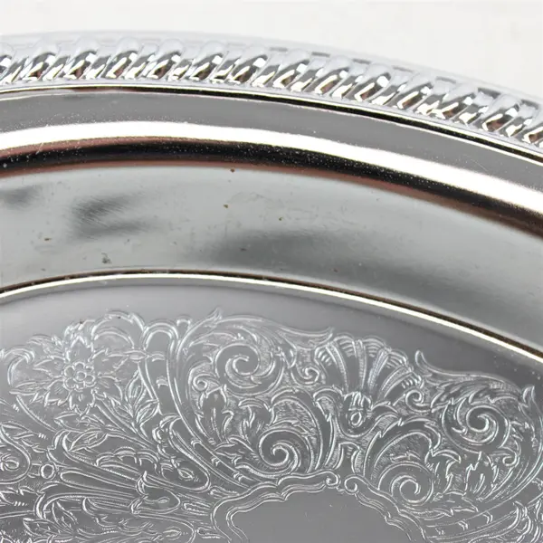 Vintage Ornate Chrome Oval Serving Tray 11.5"