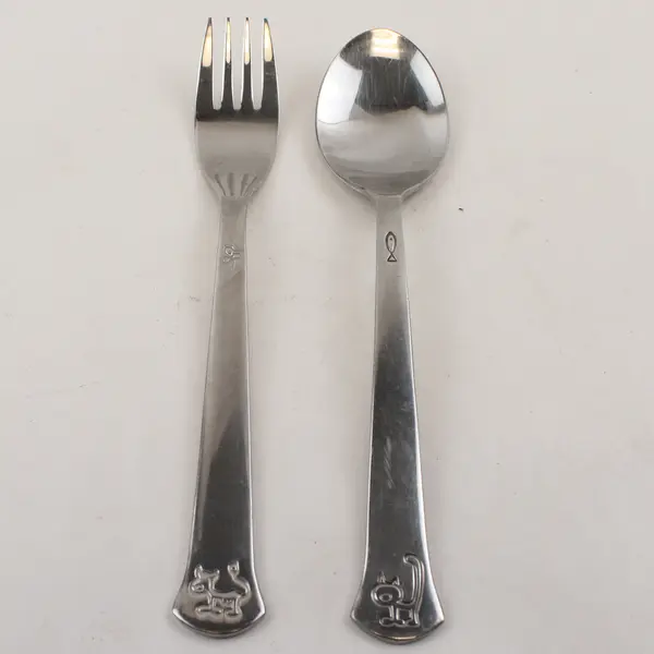 Lot of 2 WMF Cromargan Baby/Youth Flatware Animal Theme Fork & Teaspoon Good