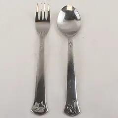 Lot of 2 WMF Cromargan Baby/Youth Flatware Animal Theme Fork & Teaspoon Good