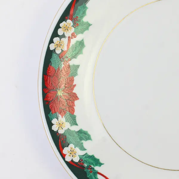 Tienshan Deck The Halls (Verge) Pattern Poinsettia Ceramic Salad Plate 7.75"
