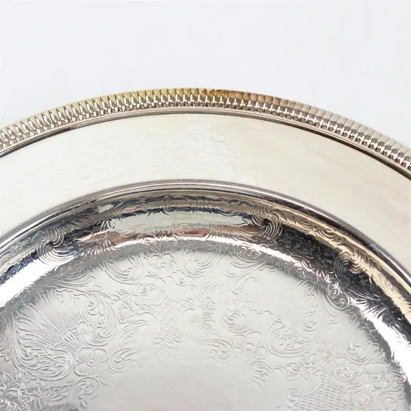 WM Rogers Round Engraved Silverplate Platter 10"