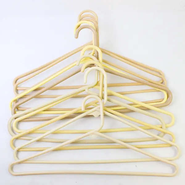 Lot of 10 Beige and Yellow Plastic Clothes Hangers