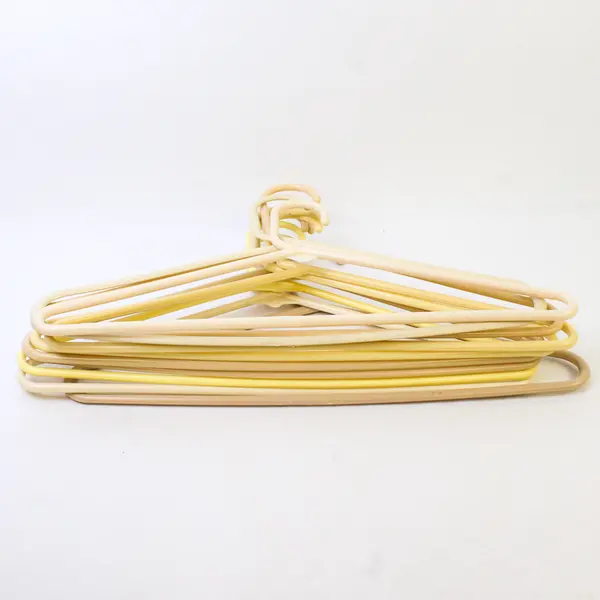 Lot of 10 Beige and Yellow Plastic Clothes Hangers
