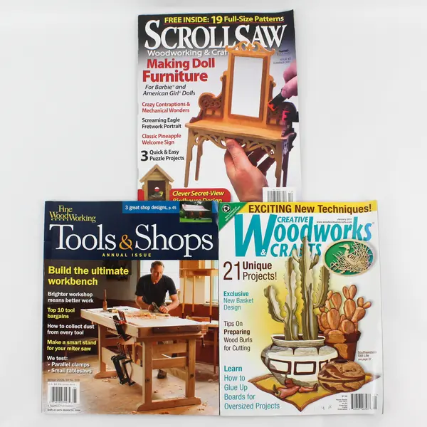 Lot of 3 Woodworking Magazines - Scroll Saw, Creative Woodworks, Fine