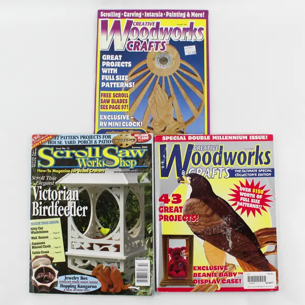Lot of 3 Woodworking Magazines - Creative Woodworks & Scroll Saw 1997-2004