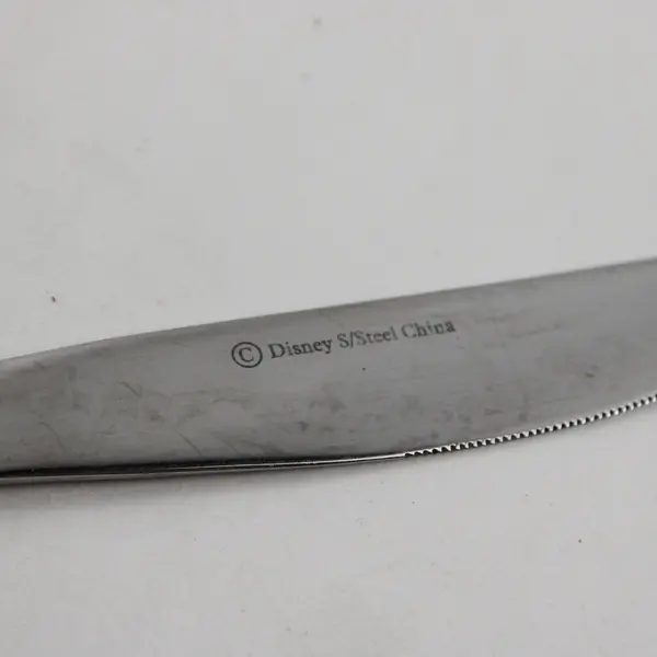 Disney Silver Mickey Mouse Pattern Pierced SS Dinner Knife 8.5" Long Good