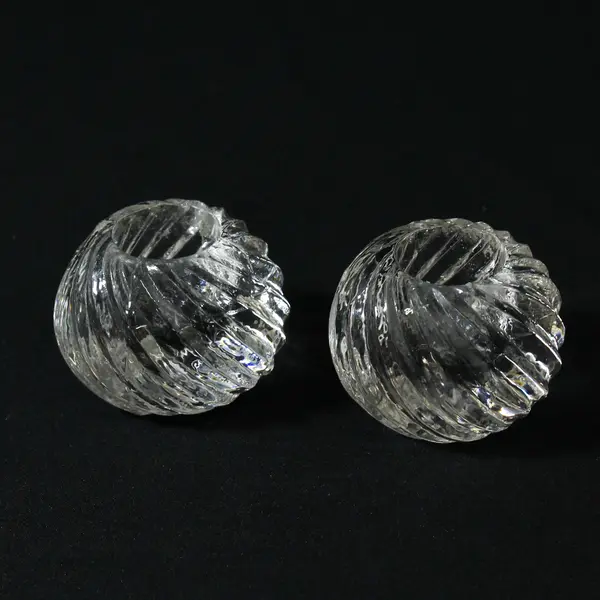 Vintage Crystal Spiral Swirl Taper Candle Holders 1.5" Ball