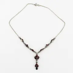 Vintage 925 Sterling Silver Faceted Garnet Y Necklace 15.5"
