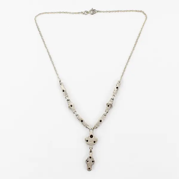 Vintage 925 Sterling Silver Faceted Garnet Y Necklace 15.5"