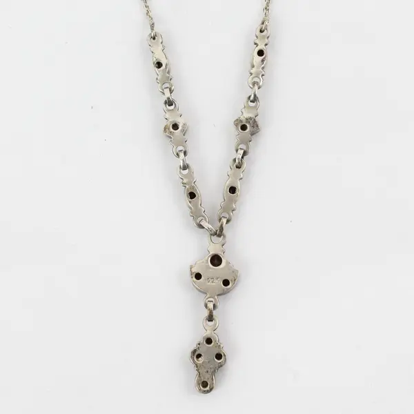 Vintage 925 Sterling Silver Faceted Garnet Y Necklace 15.5"