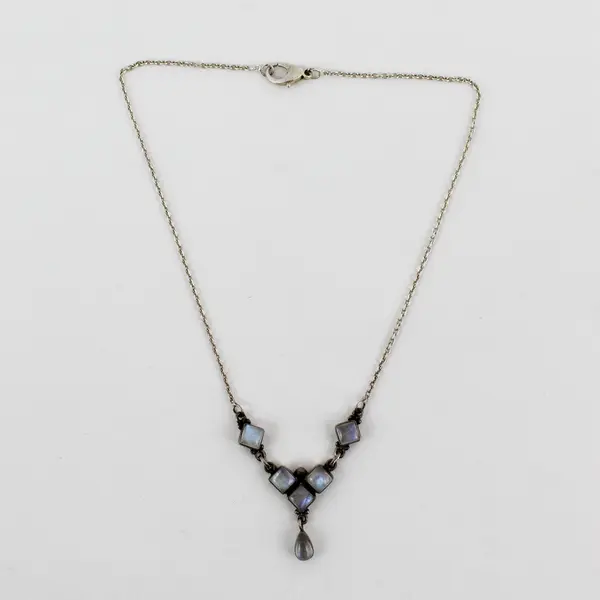 Vintage 925 Sterling Silver Moonstone Y Necklace 15"