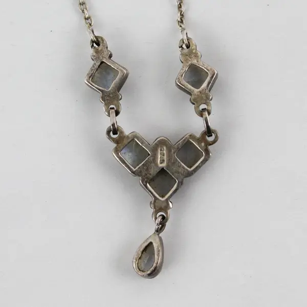 Vintage 925 Sterling Silver Moonstone Y Necklace 15"