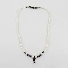 White Pearl and Amethyst Beaded Y Necklace 16.5"
